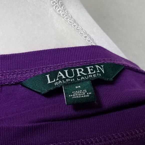 RALPH Lauren Purple Brown Faux Suede Elbow Patch Shoulder Zip Long Sleeve Top - Picture 13 of 13